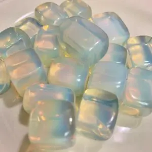 A pile of iridescent opal stones.