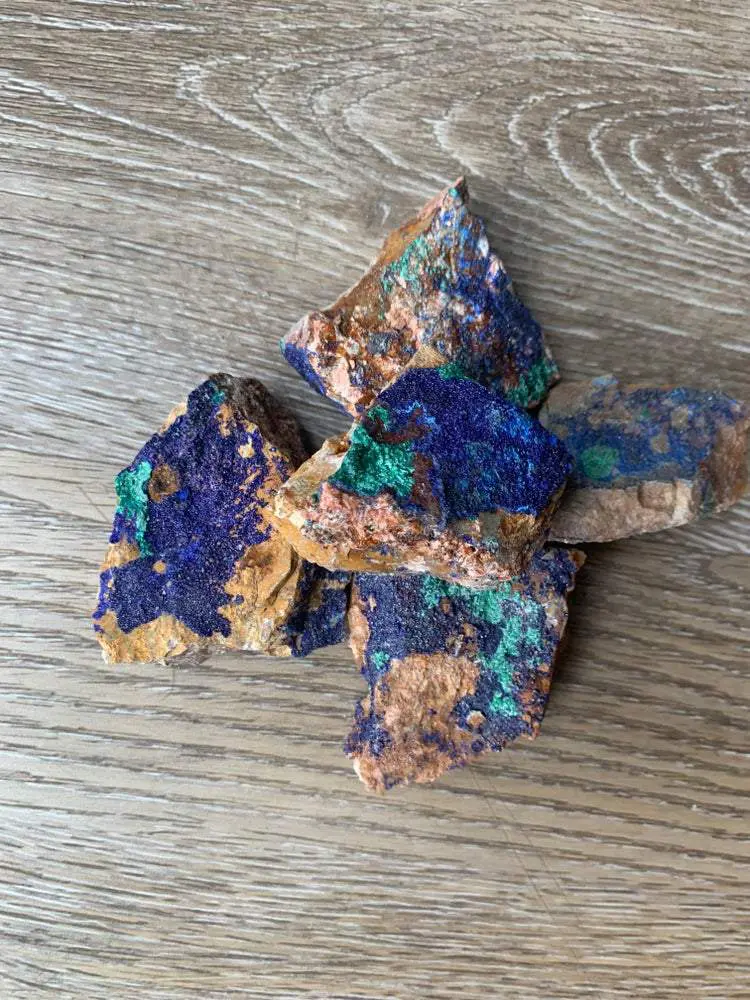 Close-up of blue and green azurite stones. Close-up of blue and green azurite stones.