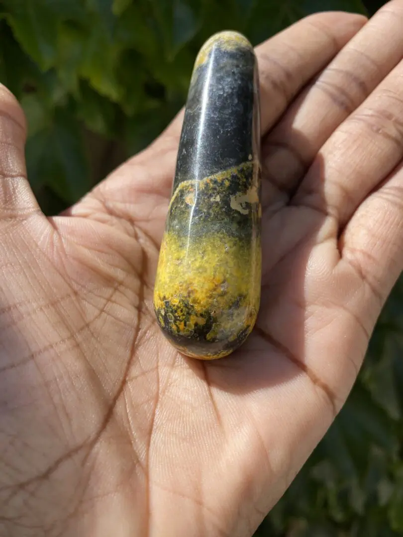 A person holding a stone in their hand. A person holding a stone in their hand.
