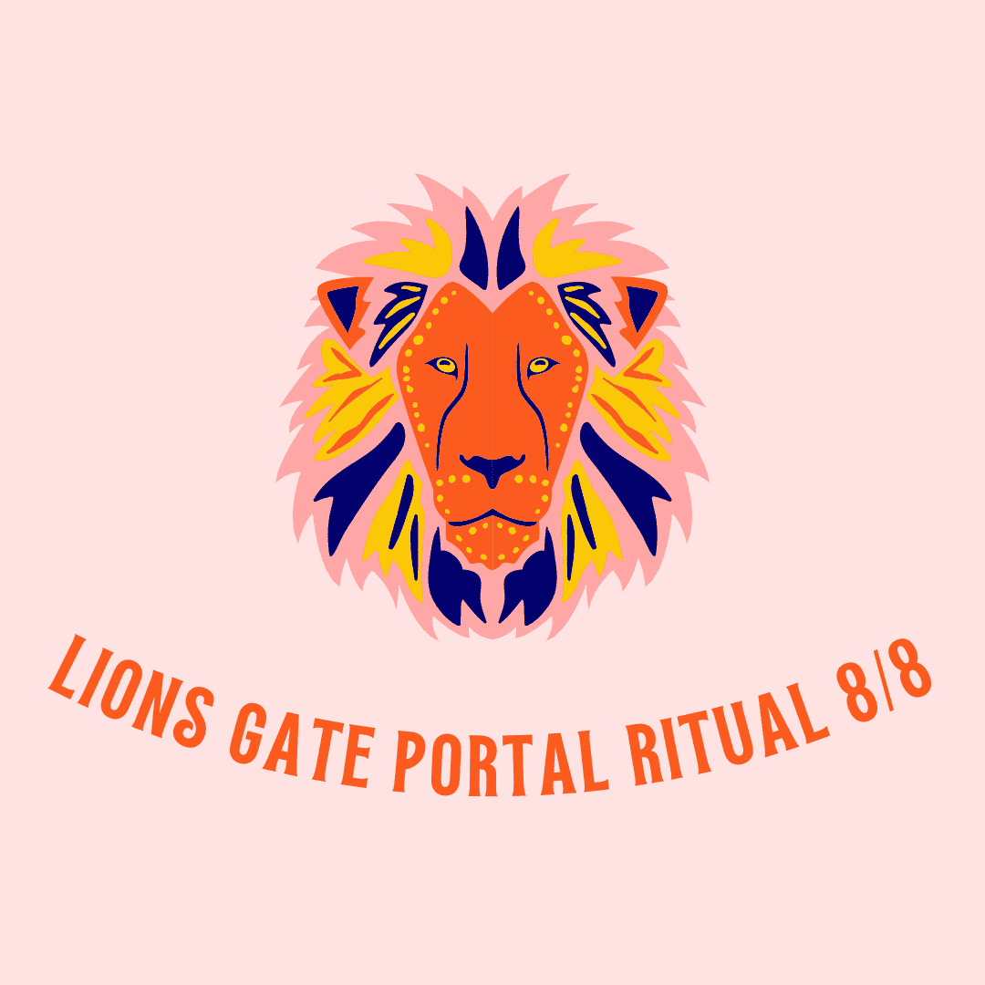Stylized lion head logo with text for Lions Gate Portal Ritual 8/8. Stylized lion head logo with text for Lions Gate Portal Ritual 8/8.