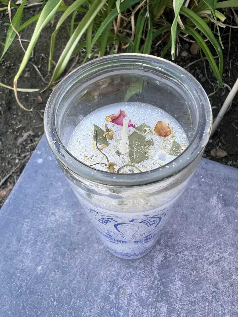 A glass of water with some flowers in it A glass of water with some flowers in it