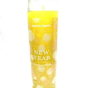 A candle that is sitting on the floor.