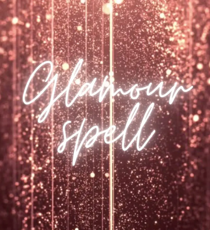 A pink background with the words " glamour spell ". A pink background with the words " glamour spell ".