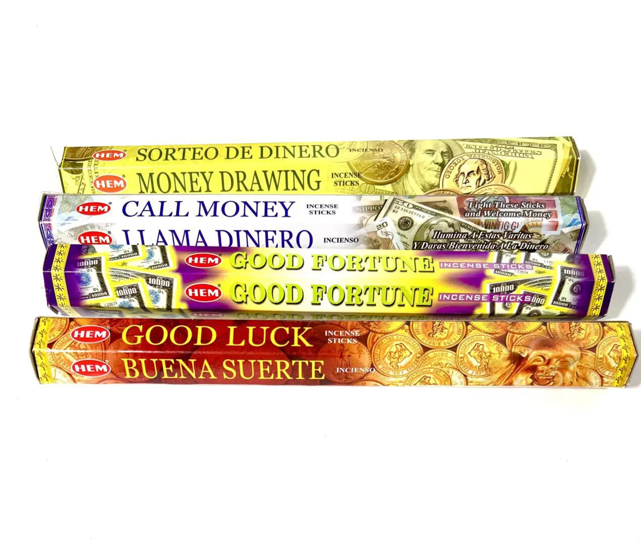 A stack of five different incense sticks. A stack of five different incense sticks.