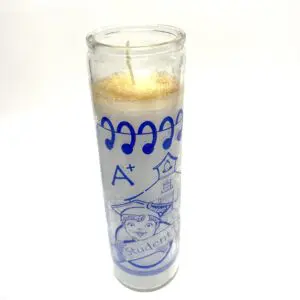 A candle in a glass with the words " peace ".