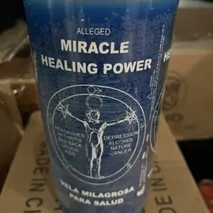 A cup of miracle healing power on top of a box.