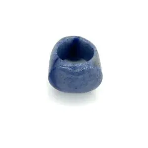 Small blue ceramic cup with a rounded shape.