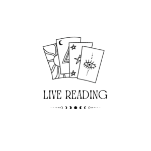 A minimalist tarot card logo with 'Live Reading' text.
