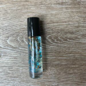 Blue glitter infused roller bottle.