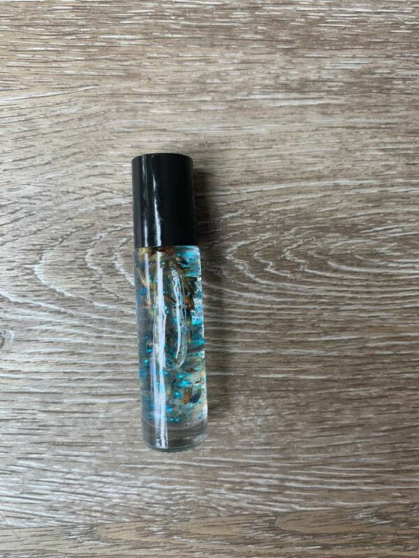 Blue glitter infused roller bottle.