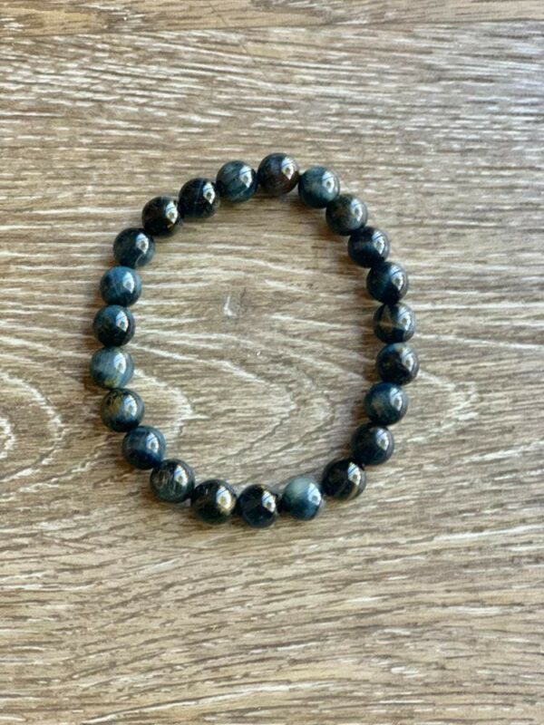 Blue tiger's eye beaded bracelet.