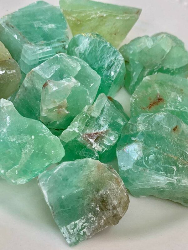 Green fluorite crystal rough stones.