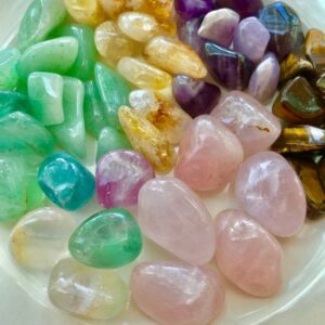 Assortment of colorful tumbled stones.