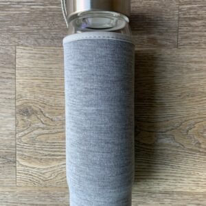 Gray insulated glass water bottle.