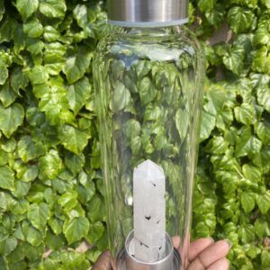 Crystal infused glass water bottle.