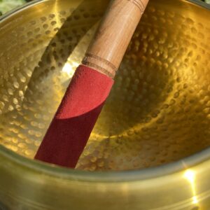 A wooden stick in the middle of a bowl.