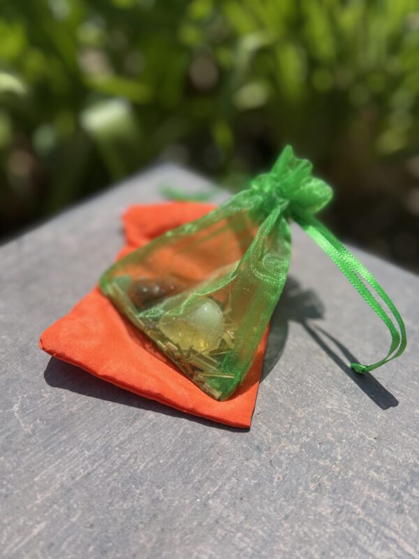 A green bag with some food in it