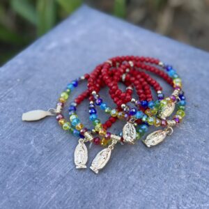 A close up of a bracelet on top of a table