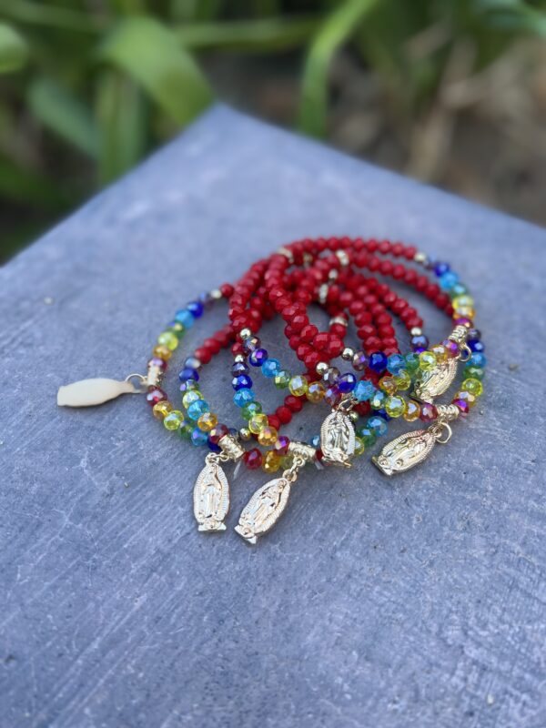 A close up of a bracelet on top of a table