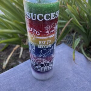 A glass with the word success written on it.