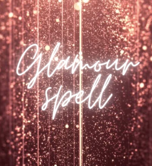 A pink background with the words " glamour spell ".