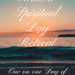 A sunset over the ocean with text that reads " meditate spiritual day retreat one on one day of meditation."