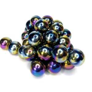 A bunch of colorful balls are stacked on top of each other