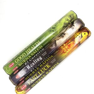 Three different types of incense sticks are shown.