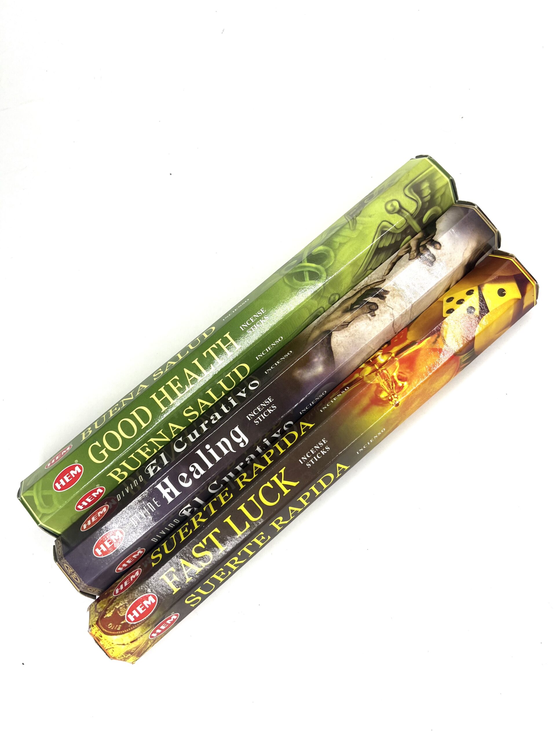 Three different types of incense sticks are shown.