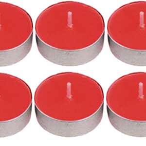 A set of six red tea lights.