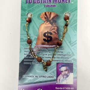 A chain with beads and a money bag on it.