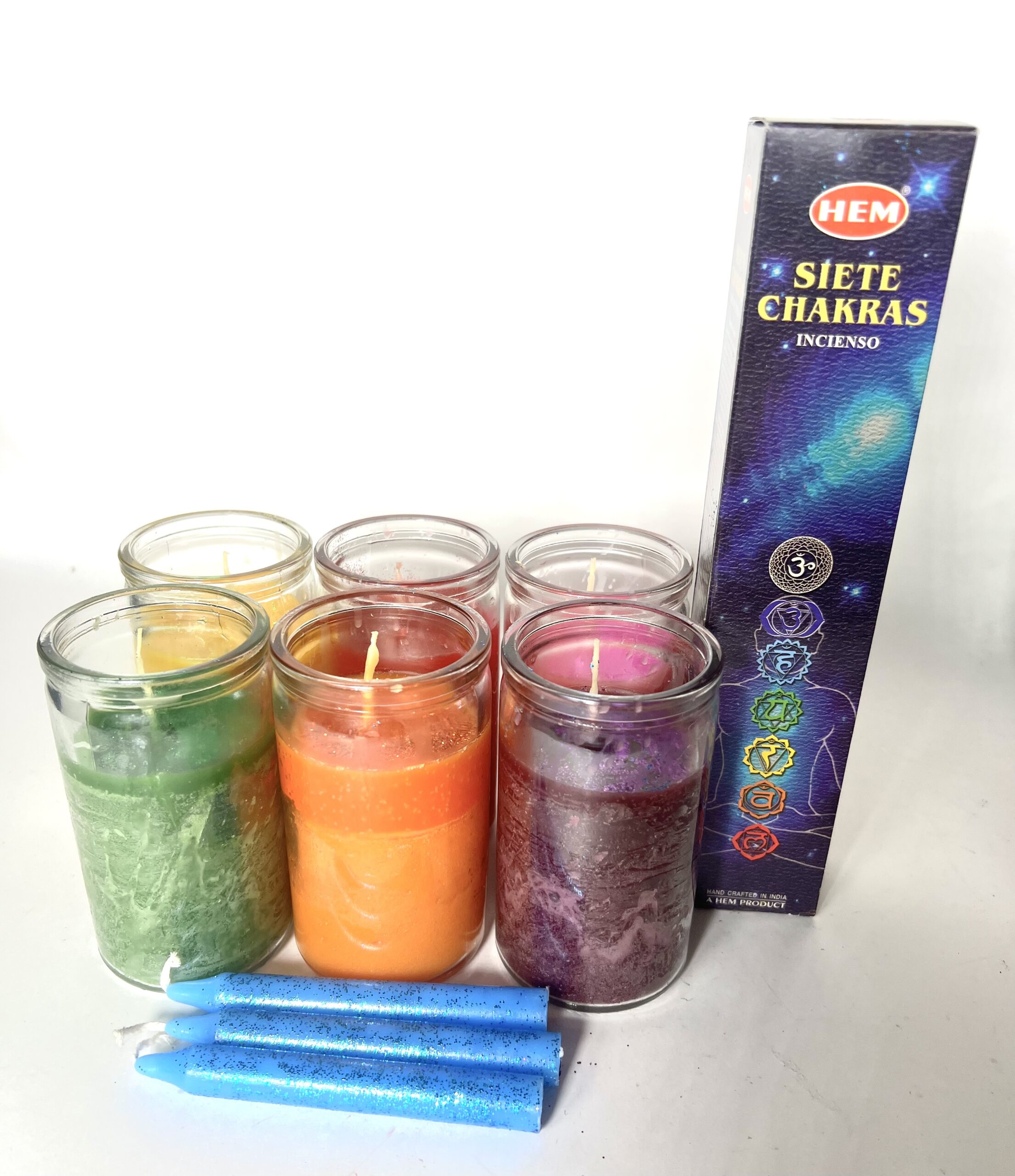 A set of six candles and two sets of three candles.