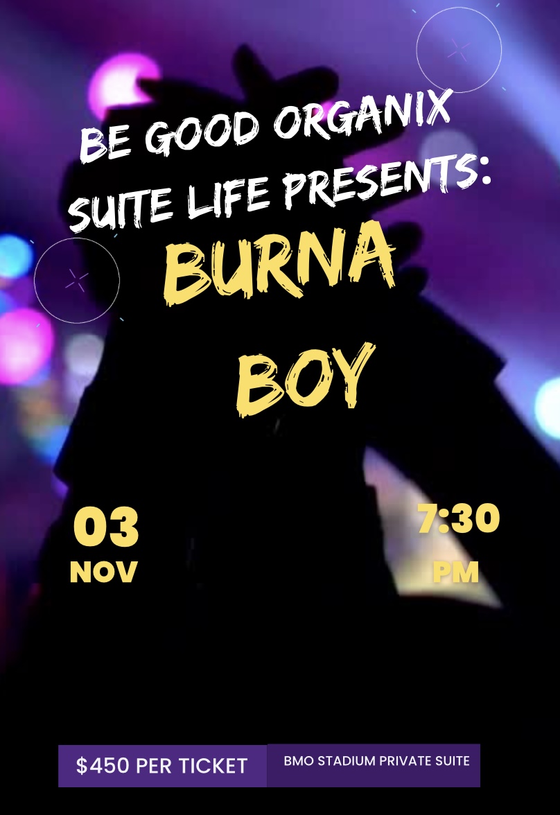 A poster for the burna boy concert.