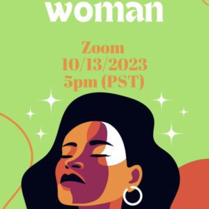 A woman with her eyes closed and the text " women "