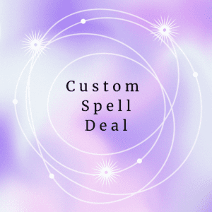 A purple background with white circles and the words " custom spell deal ".
