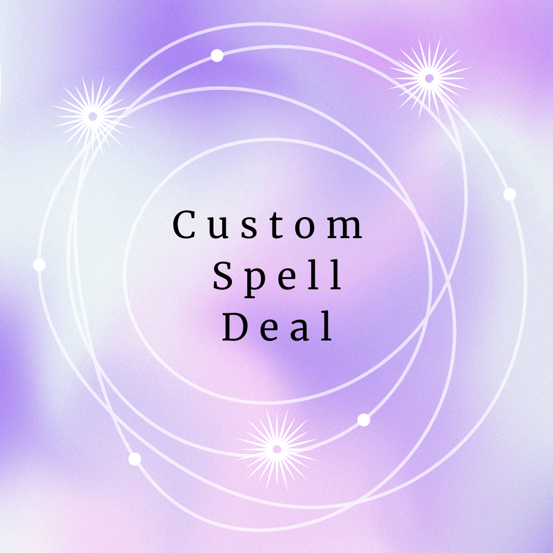 A purple background with white circles and the words " custom spell deal ".