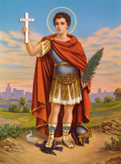 A painting of st. George holding the sword and shield