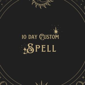 A black and gold circle with the words " 1 0 day custom spell ".