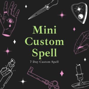 Mystical design for a Mini Custom Spell service with magical elements.