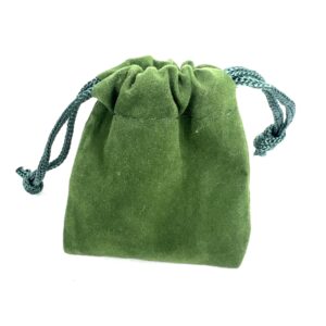 Green velvet drawstring pouch bag.