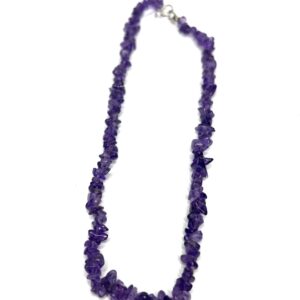 A necklace made of irregular purple stones.